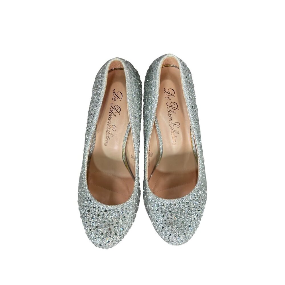 De Blossom Collection Womens Silver Glitter High Heels Size 7.5 - Picture 3 of 9